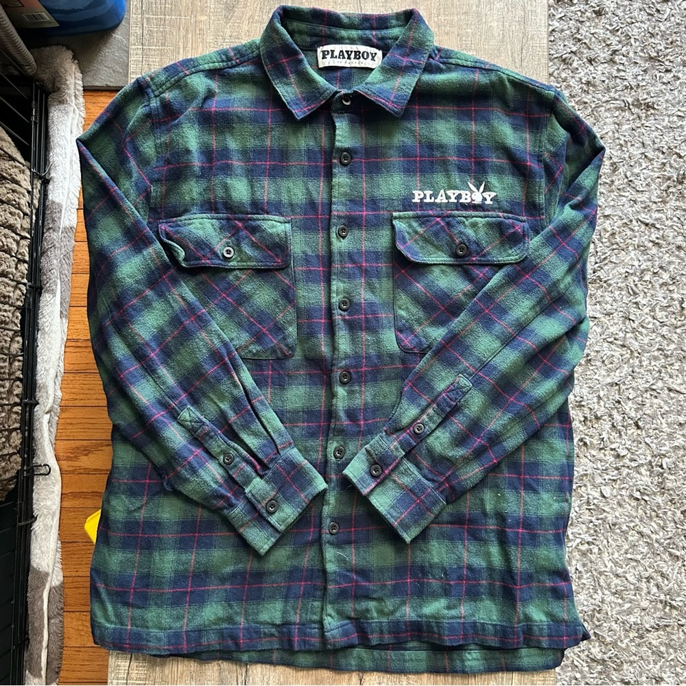 PLAYBOY by Pacsun Blue and Green Plaid Shirt